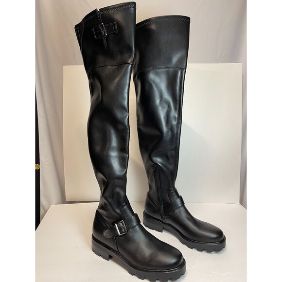 NWOT Nine West Black Over-the-Knee Boots 8.5 US riding moto biker - Picture 1 of 7
